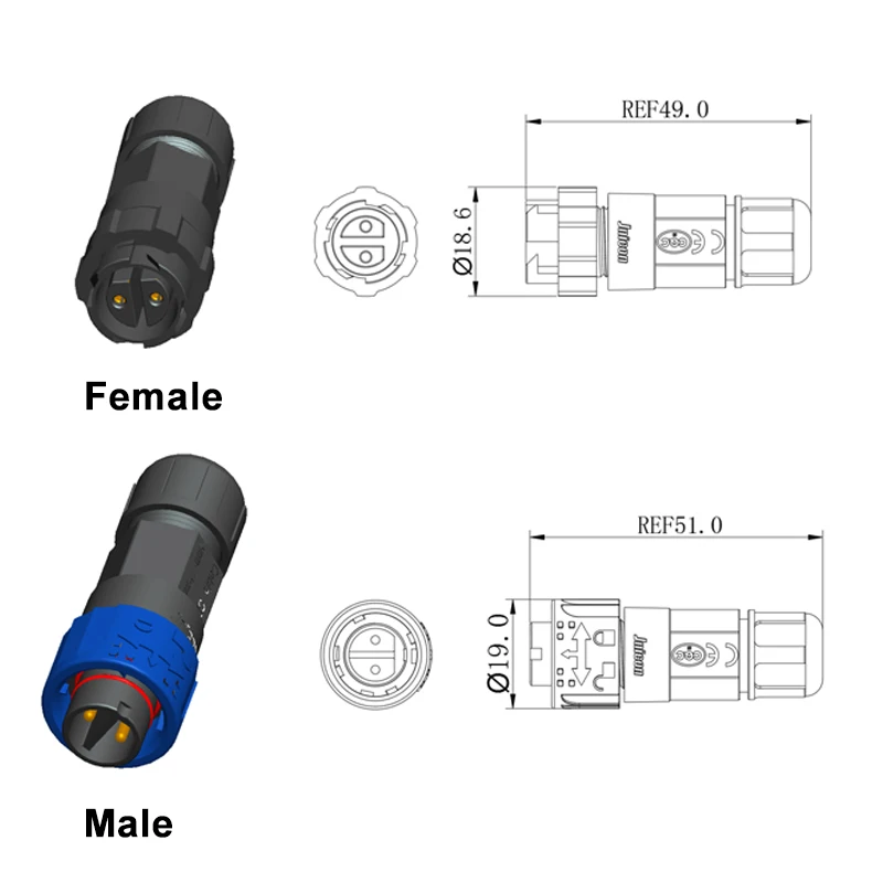 Outdoor Lighting Wire Connectors - Konektor Daya 2Pin M16 Rakitan Pengunci